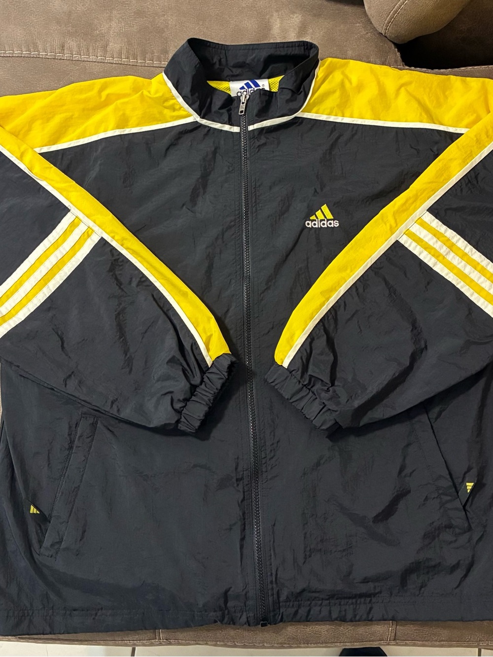 Vintage Adidas Windbreaker Jacket Mens M Black Yellow White Colorblock Zip
